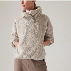 Athleta Tugga Fleece Pull Over with Zipper Cowl Neck, Taupe, Size M